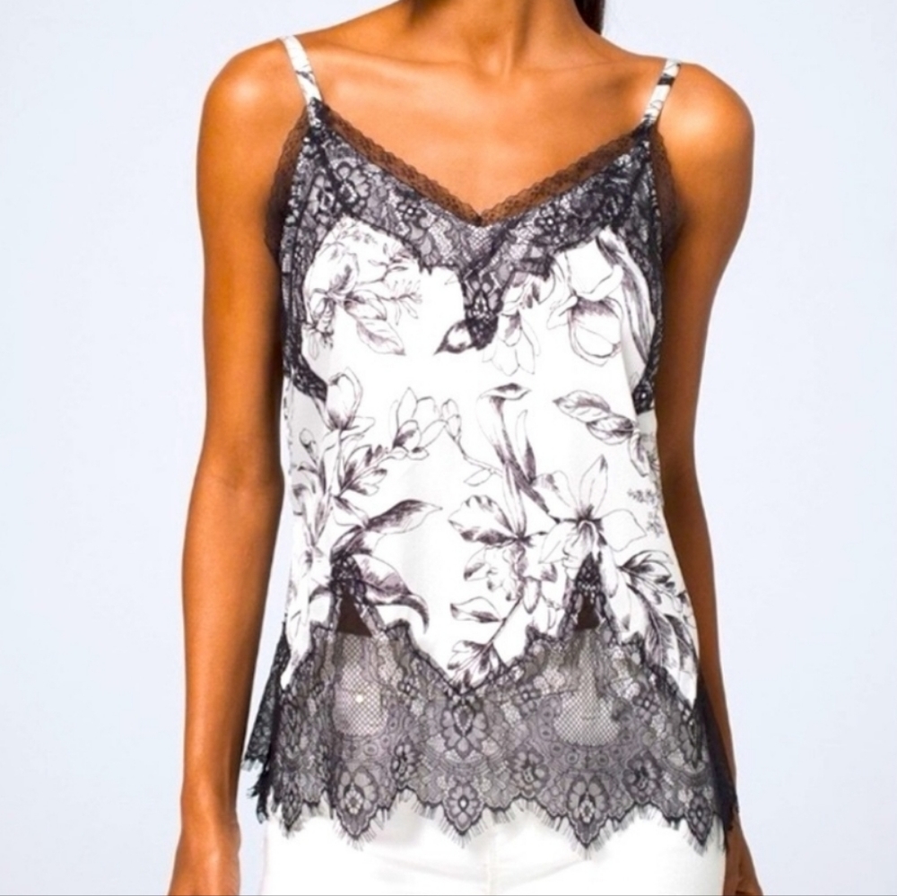 Whitehouse Black Market SL Lace Trim Floral Cami